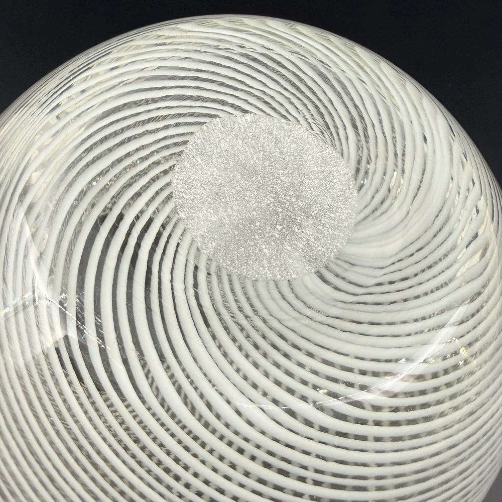 Vintage Murano‎ Venini Mezza Filigrana Glass Vase White Latticino Spiral MCM